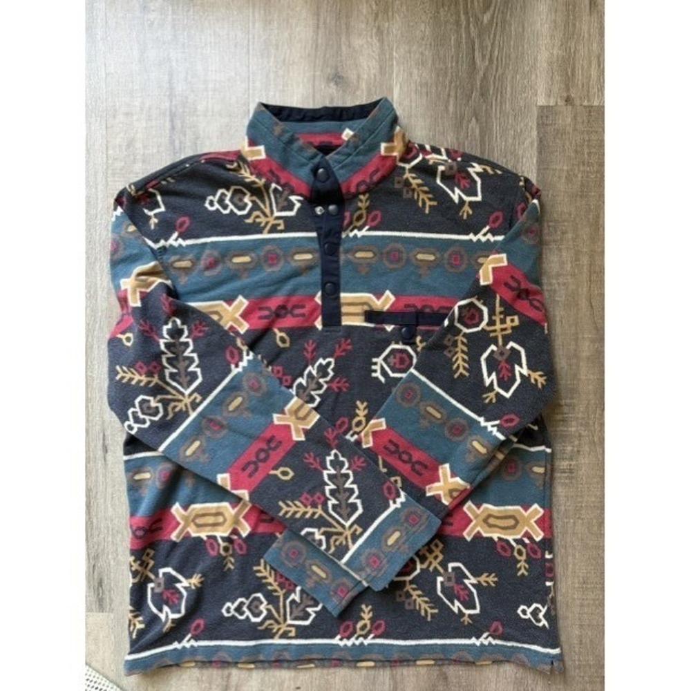 UNTUCKit Deveraux Mens Large Navy Southwestern  Quarter Snap Pullover